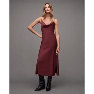 All Saints Burgundy Slip Midi Dress